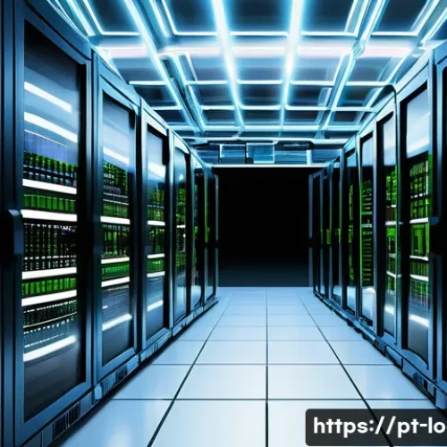 Home 33 포워딩 Forwarding 개념 - A detailed digital illustration of a modern data center network room, showcasing rows of high-tech r...