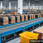 Home 20 동남아 물류 시장 트렌드 - A modern Southeast Asian warehouse interior bustling with automation and robotics technology: sleek ...