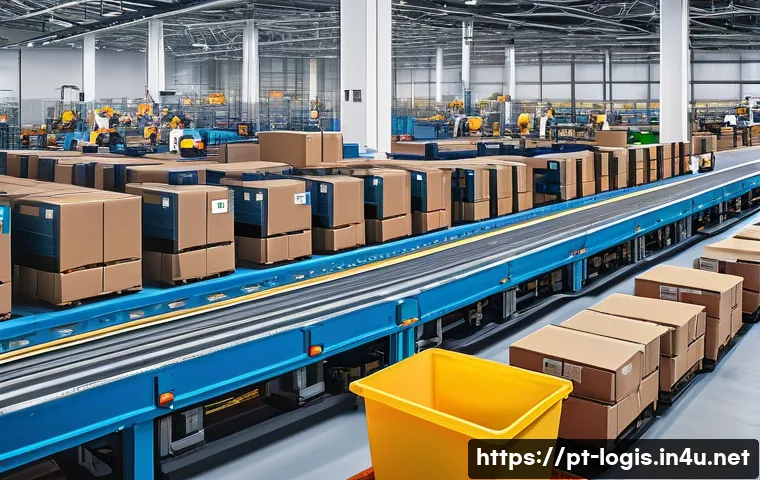 동남아 물류 시장 트렌드 - A modern Southeast Asian warehouse interior bustling with automation and robotics technology: sleek ...