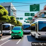 Home 19 물류 경로 최적화 알고리즘 - A futuristic city street scene in Brazil featuring a diverse fleet of delivery vehicles including la...