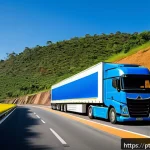Home 23 자율주행 트럭과 물류 - A futuristic autonomous Brazilian highway truck equipped with advanced AI systems, surrounded by an ...